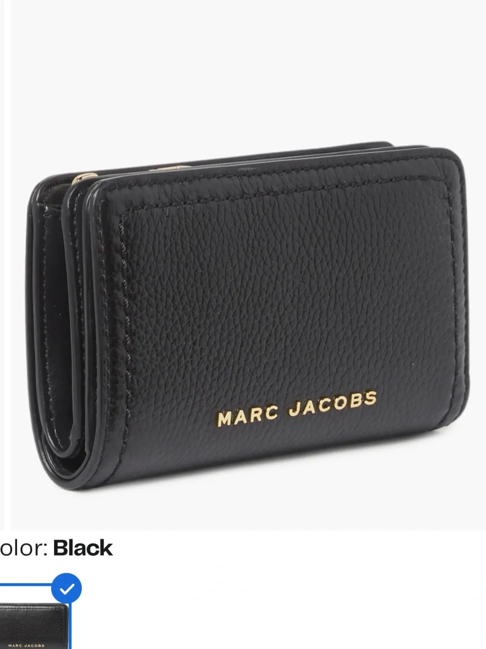 Marc Jacobs Black Pebbled Leather Zip Card Holder with Gold Logo